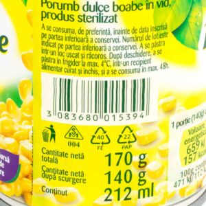 Porumb dulce boabe 212ml Bonduelle - Ingrediente - Produse alimentare livrare la domiciliu Brailamarket