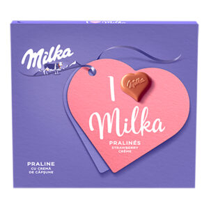 PRALINE CU CREMA DE CAPSUNE 110G MILKA
