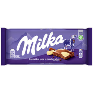 CIOCOLATA CU LAPTE SI CIOCOLATA ALBA 90G MILKA