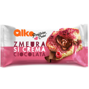 PRAJITURA CASEI ZMEURA SI CREMA CIOCOLATA 55G ALKA